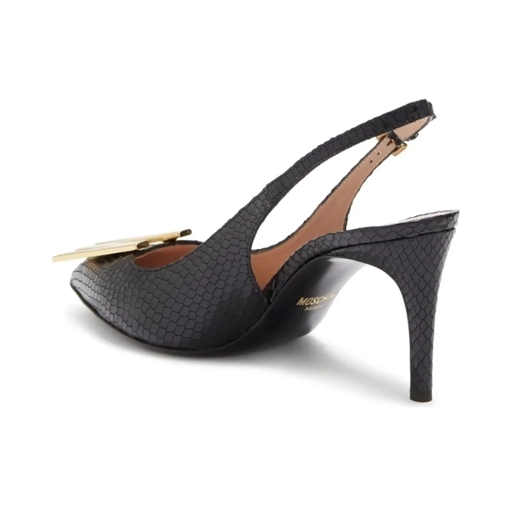 Moschino Snakeskin Embosses Leather Slingback Pump in black size US 7 / EU 37